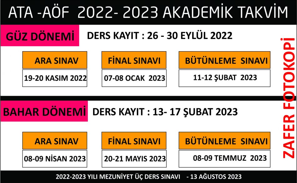 ATA AÖF 2022 2023 AKADEMİK TAKVİM YENİ 